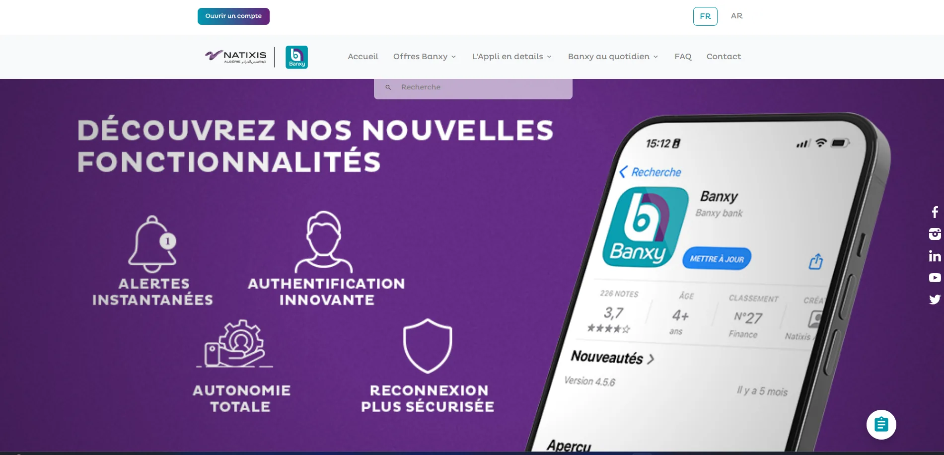 Section nouvelles fonctionnalités du site Banxy
