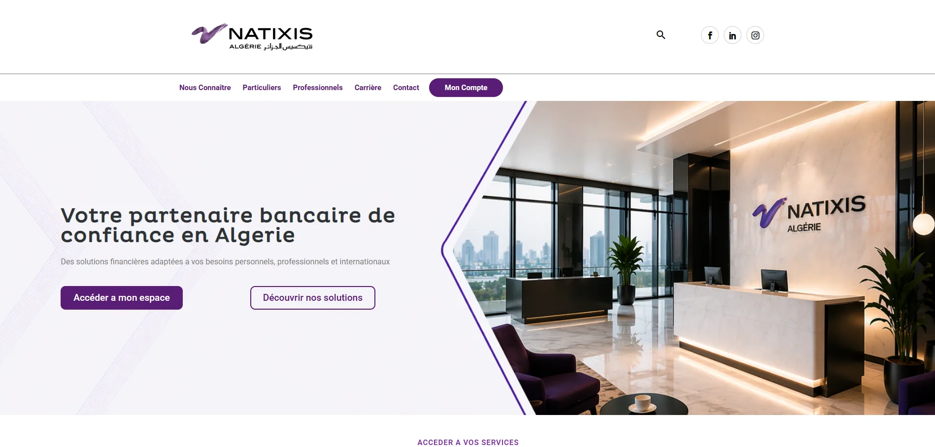 Page d’accueil du site Natixis Algérie après la refonte