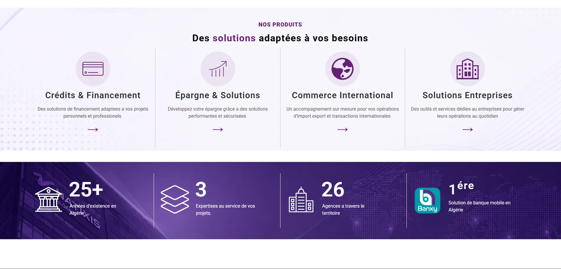 Section des solutions et chiffres clés de Natixis Algérie